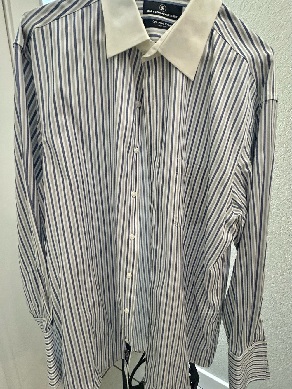 Hart Schaffner Marx White and Blue Striped Dress Shirt